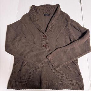 Chunky Brown Cotton Blend 2 Button long sleeve Cardigan SZ 1X. Y2K Cabincore